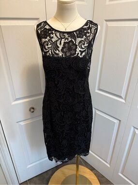 Adrianna Papell Black Floral Lace Midi Dress